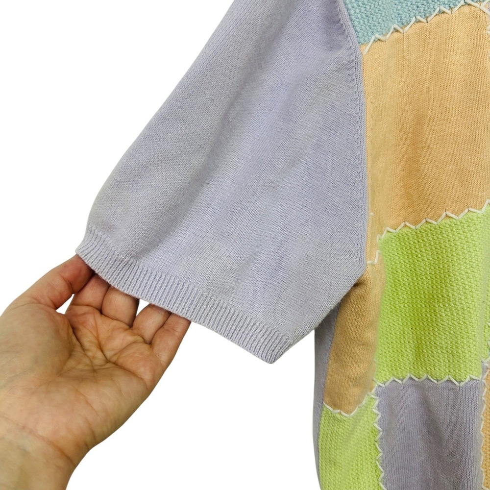Cottagecore Patchwork Knit Top Large Dragonfly Embroidered Pastel Indie Whimsy - Picture 4 of 9